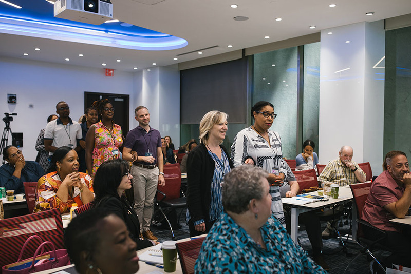 Wedding officiants perform a mock wedding ceremony during Officiant Accelerator in New York
