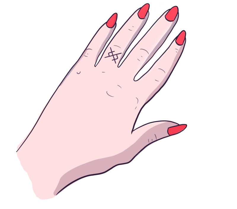 Illustration of a Viking wedding ring tattoo, using the Norse rune for marriage
