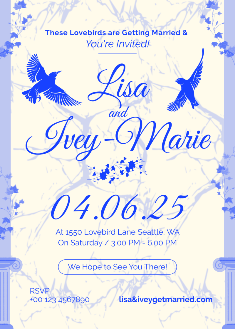 Love birds wedding invitation example