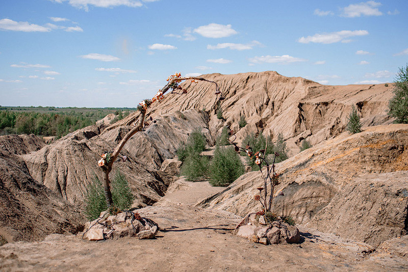 A beautiful natural wedding arch outdoors in the high desert mountains