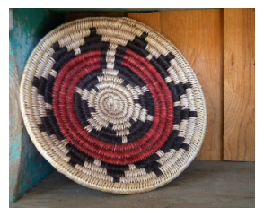 A Navajo wedding basket, with black white and red design