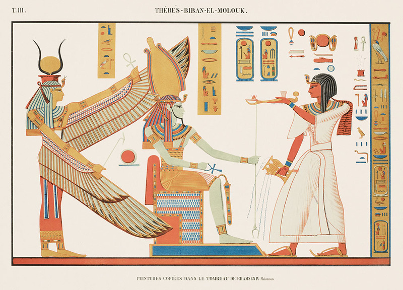 Goddess Iris in a reproduction of ancient Egyptian hieroglyphics