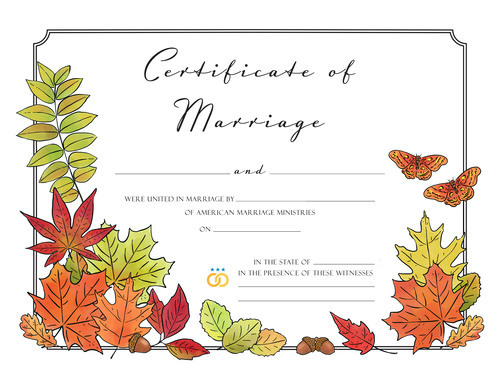 Product image of the AMM Autumn Fall Wedding Marriage Certificate