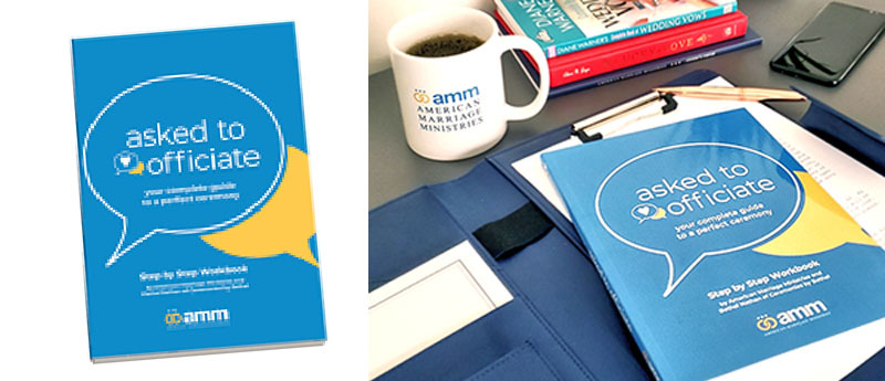 product images of the guide to how to officiate a wedding, called "asked to officiate"