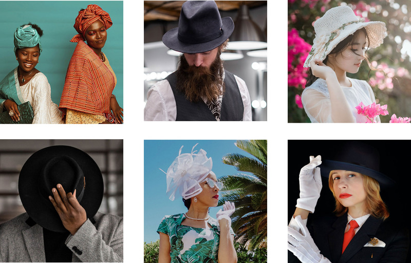 A collage of different types of wedding hats