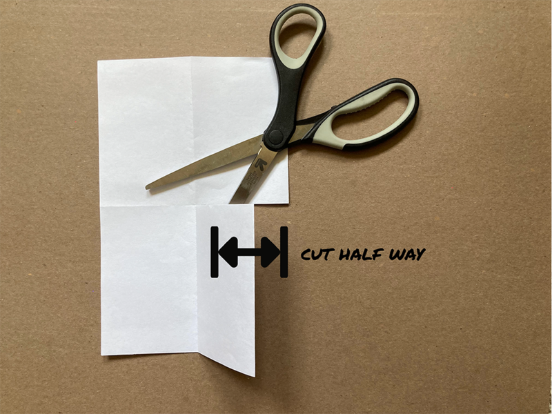 how to fold a zine, cut half way across