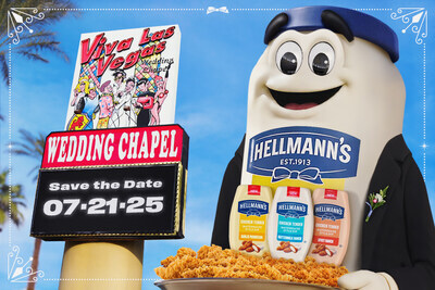 Manny Mayo poses next to a Vegas wedding chapel sign in this promo image