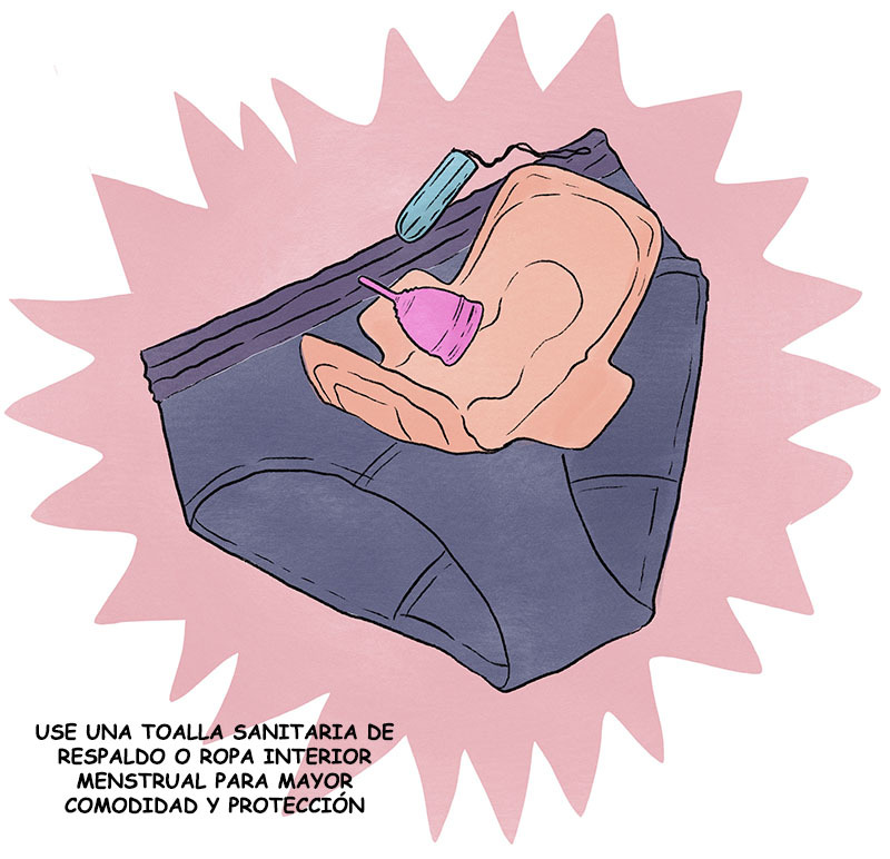 Gráfico ilustrado que muestra varios productos menstruales para bodas.