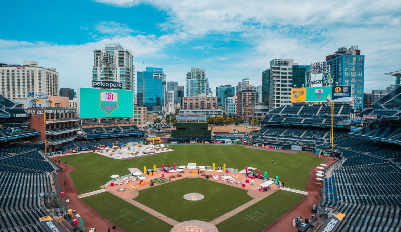 Aerial view of Petco Park set up for an event