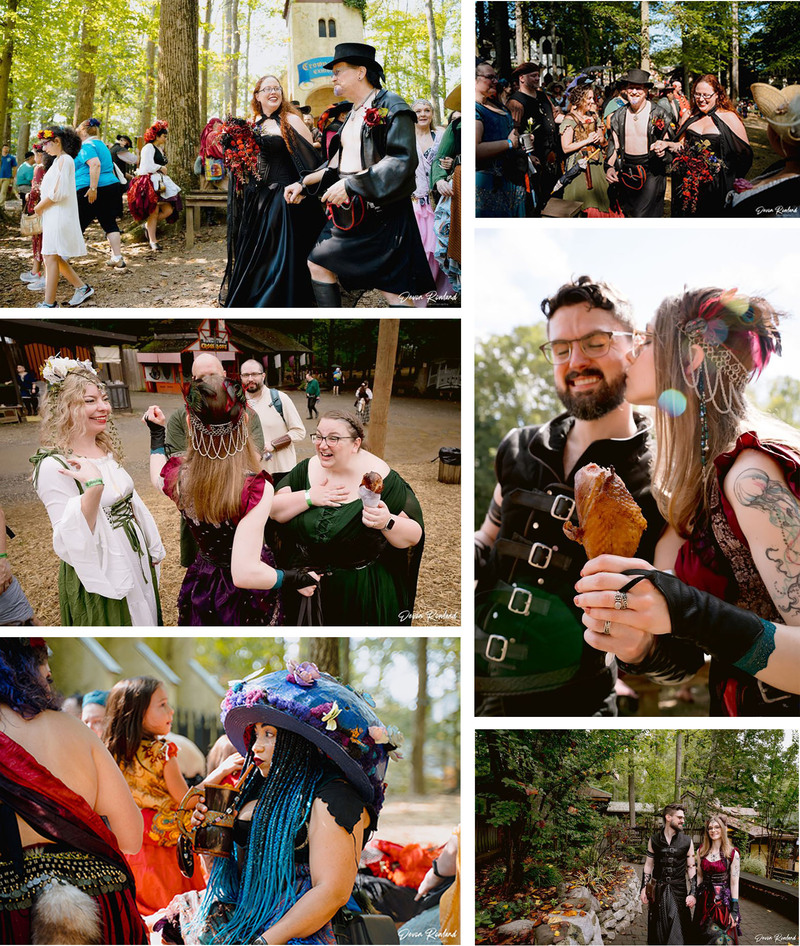 collage of ren faire wedding photos