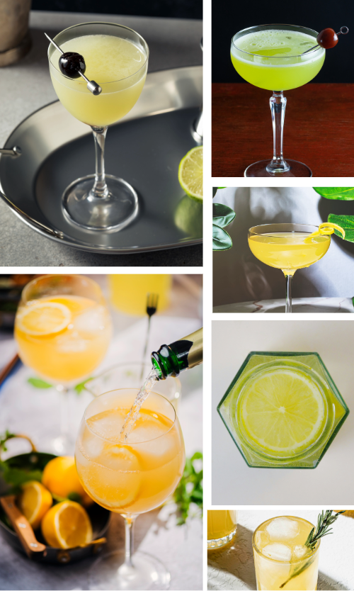 collage of yellow and yellow-green wedding cocktails