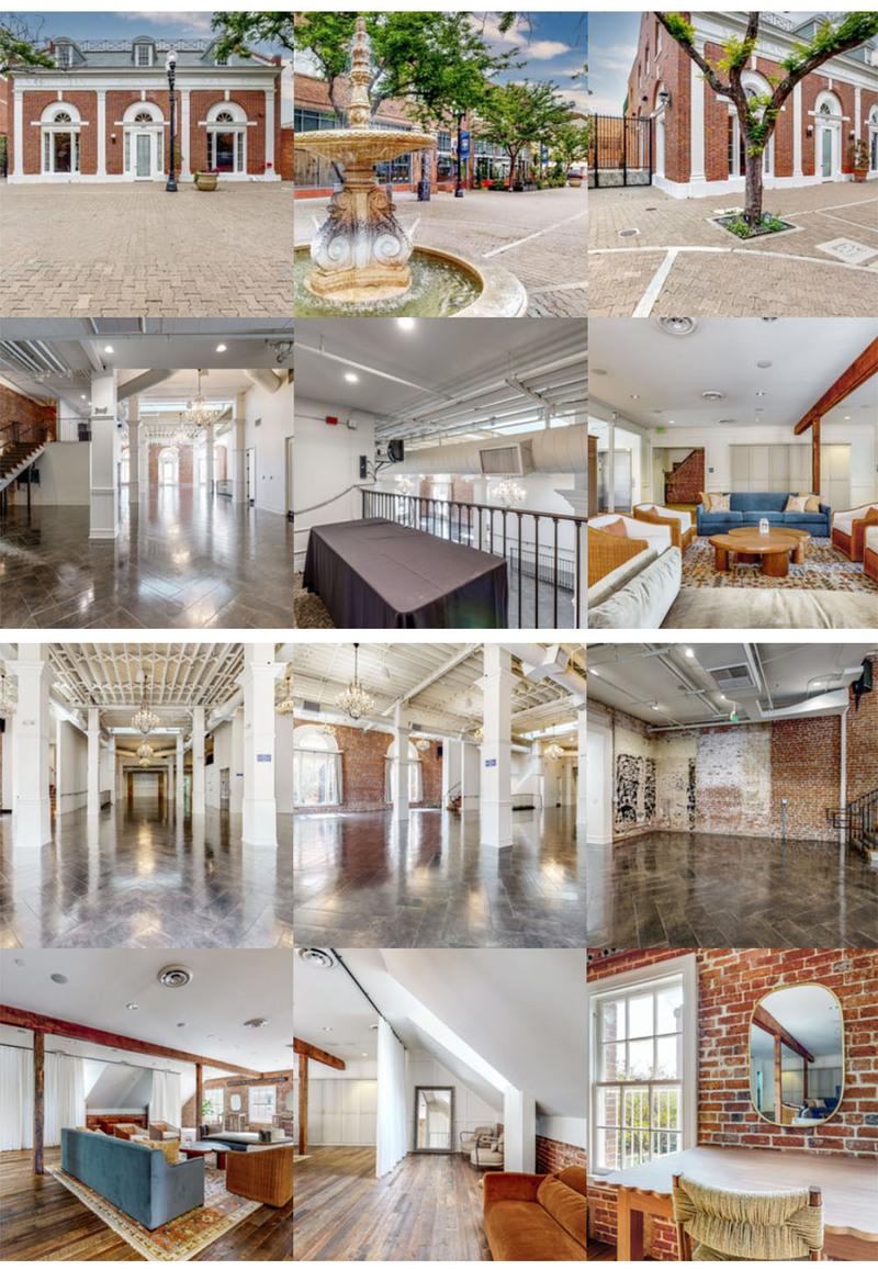 collage of images of The Estate on Second , including gorgeous exterior and interior shots of this brick mansion