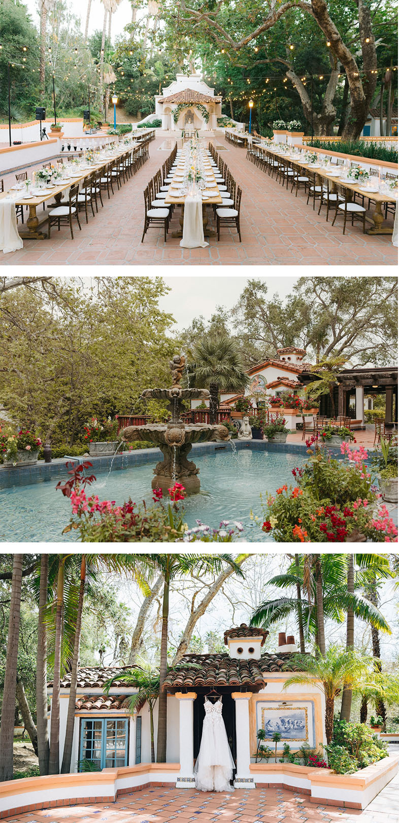collage of photos from Rancho Las Lomas, with wedding decor
