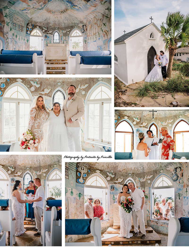 collage of photos from weddings at Chapel on the Dunes