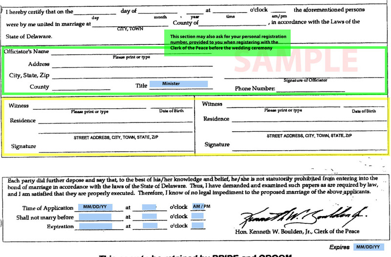 sample Delaware marriage license