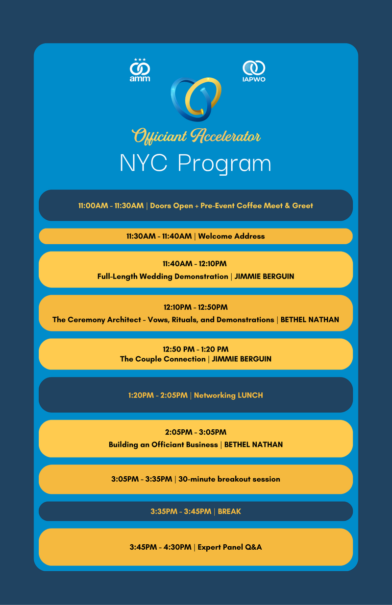 graphic shows the itinerary for officiant accelerator day