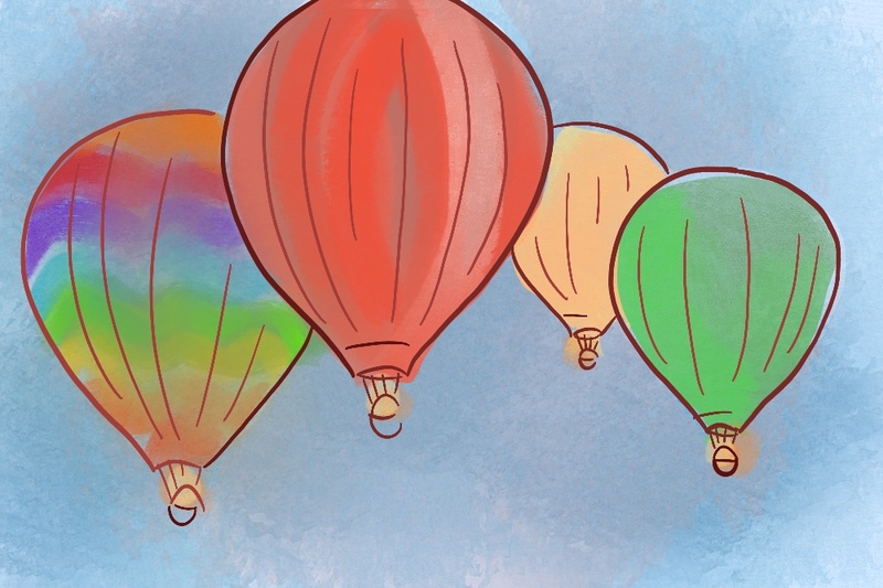 illustration of hot air balloon wedding, how to plan wedding ceremony, officiant, las vegas