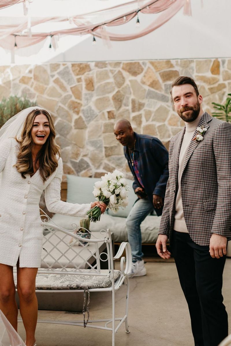 Dave Chappelle photobomb Texas wedding photo first look photo