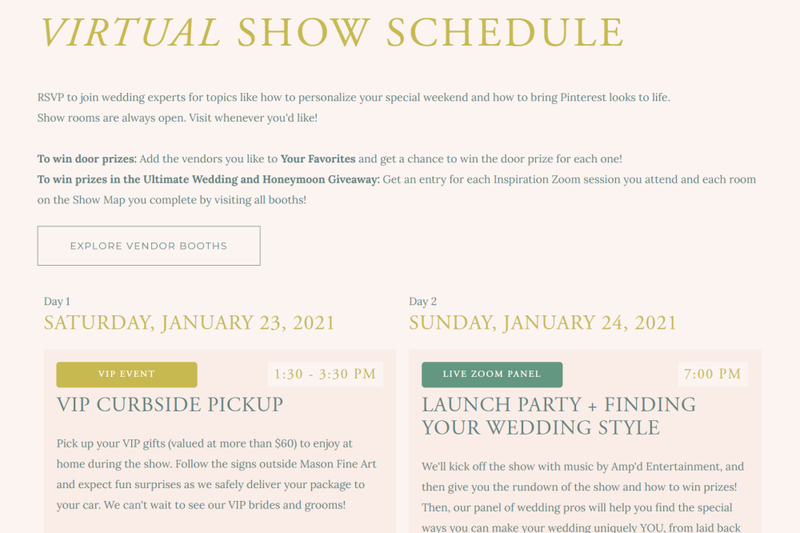 Image of ATL wedding expo virtual show schedule to show attending and navigating the vendors was easy! 