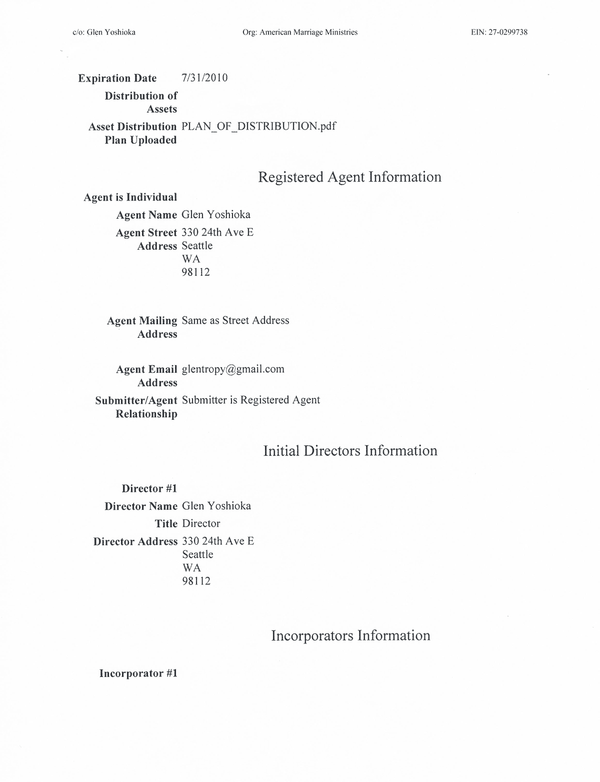 American marriage ministries articles of incorporation 2