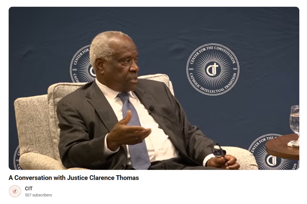 Screenshot shows Justice Thomas speaking during his interview with CIT