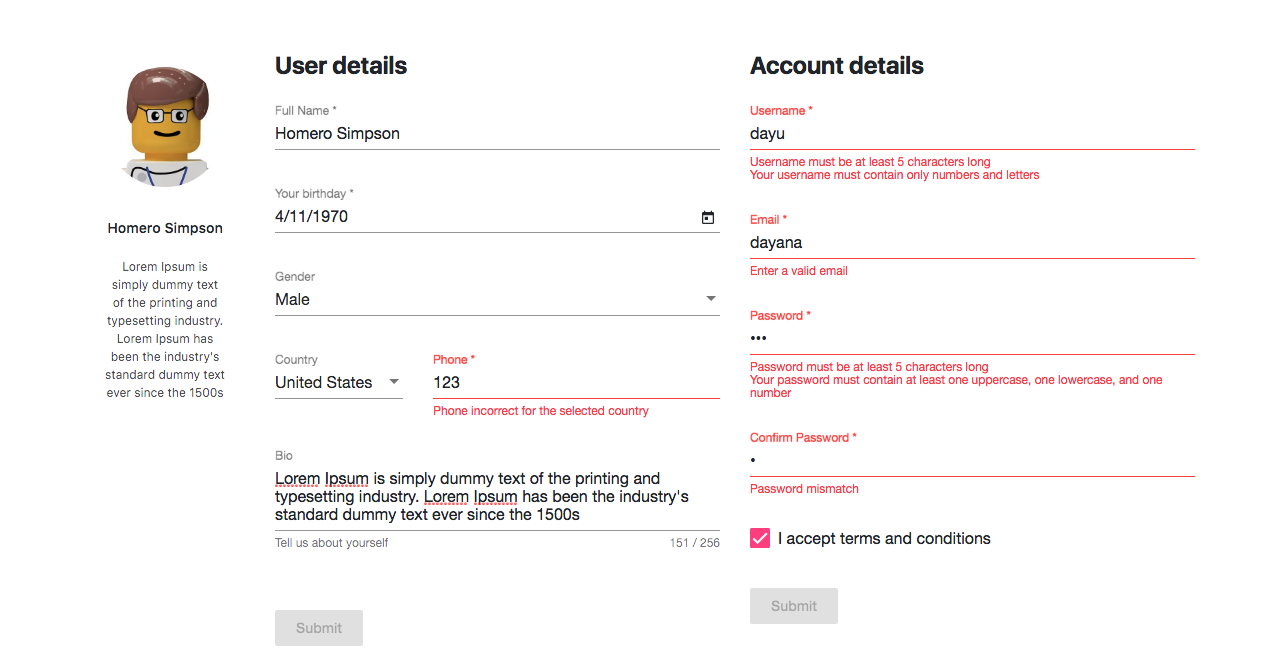 Angular Forms and Validations example