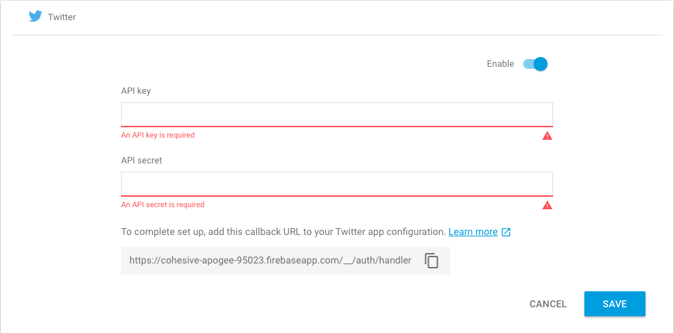 Firebase Twitter setup
