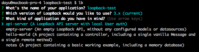 Loopback new project