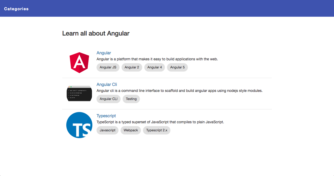 Mean tutorial angular frontend categories