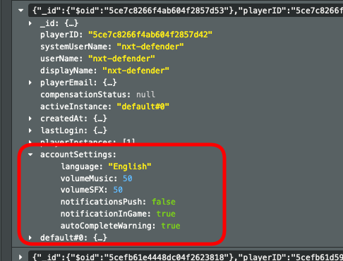 JSON settings data JSON settings data