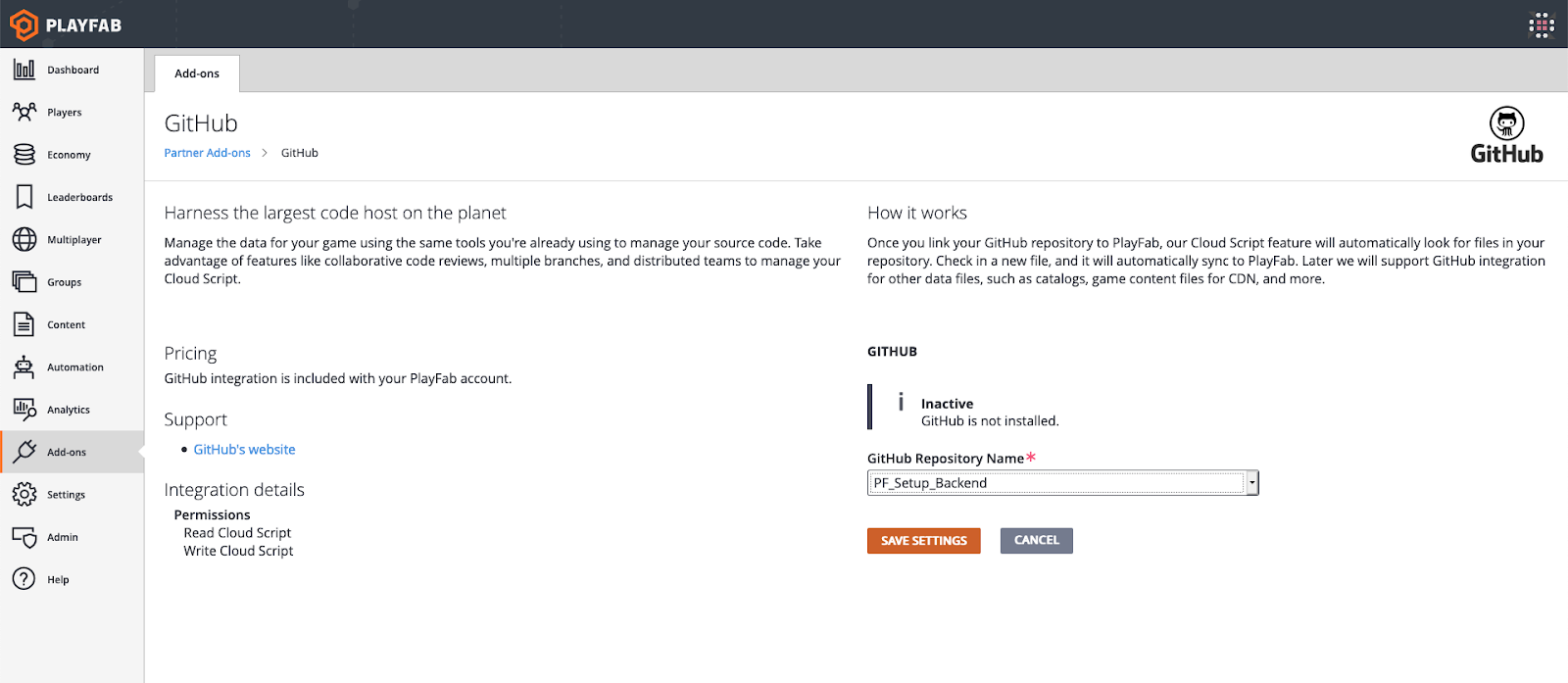 PlayFab GitHub Add-on PlayFab GitHub Add-on