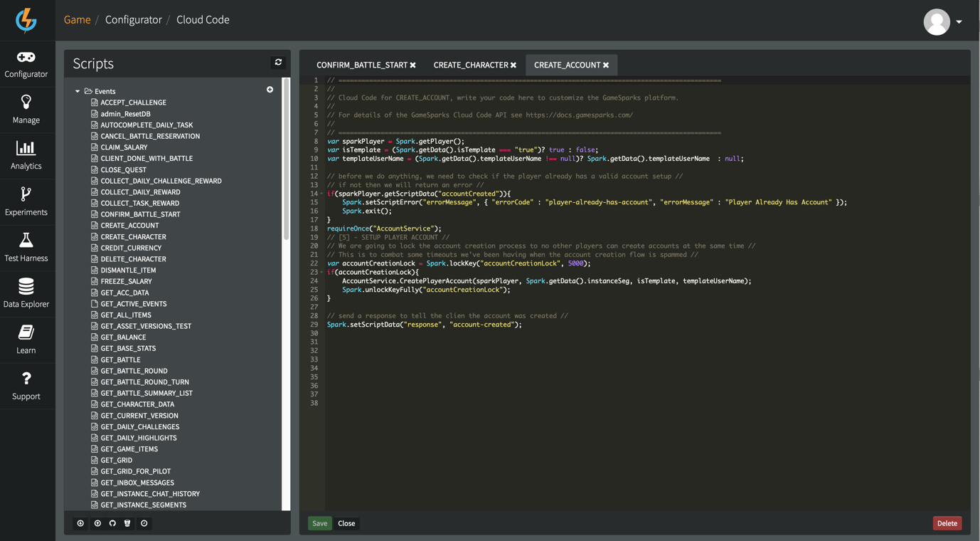 Example LogEvent script in GameSparks Example LogEvent script in GameSparks