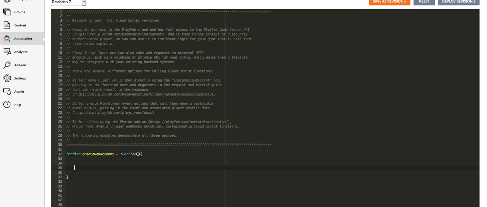 Adding a new CloudScript function Adding a new CloudScript function