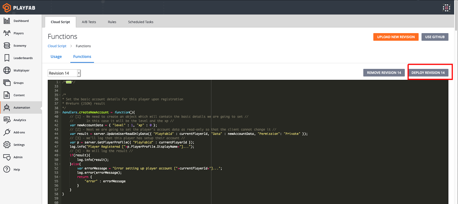 CloudScript revision number CloudScript revision number