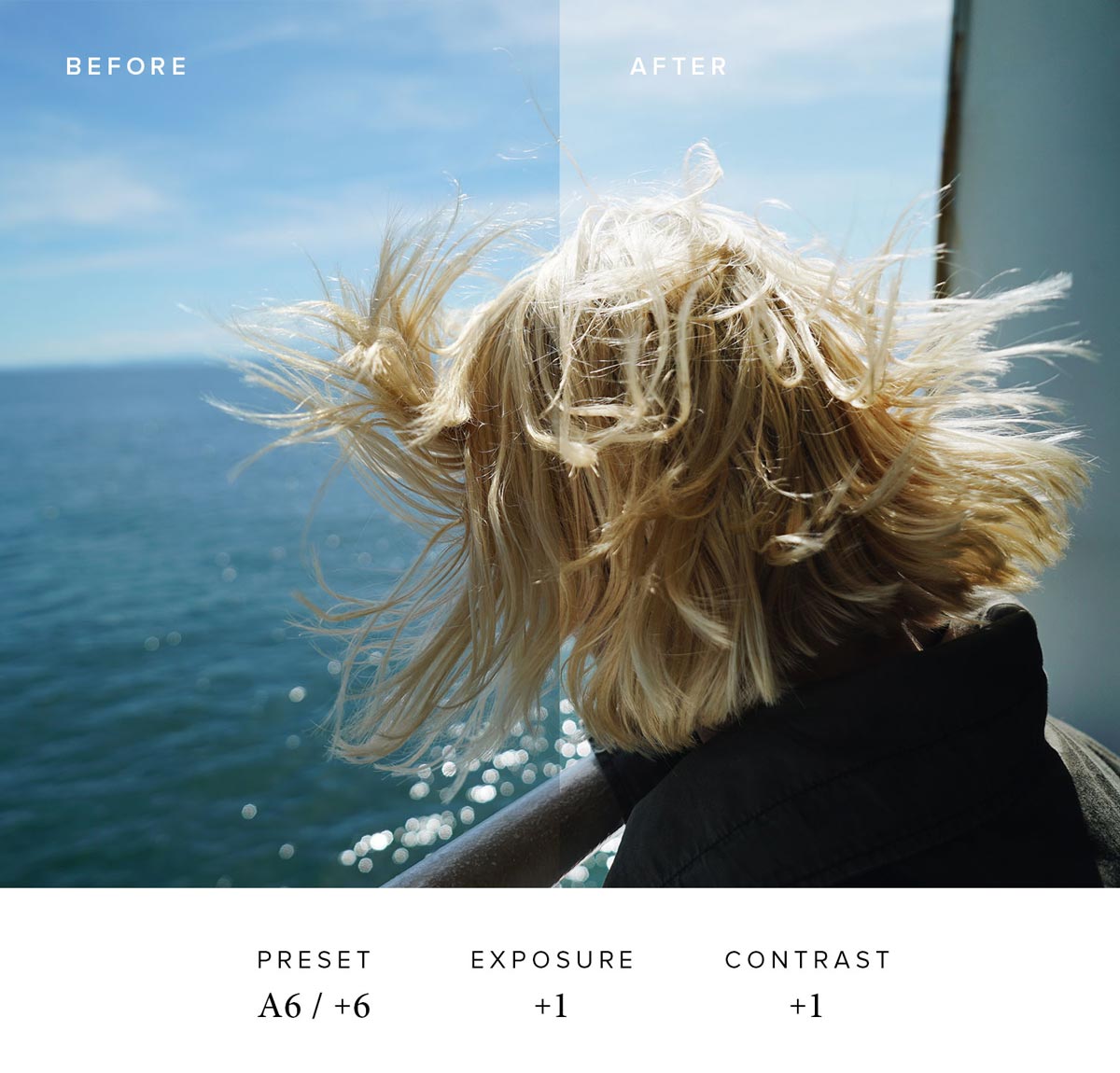 Side-by-side comparison of the A6 / +6 filter by VSCO