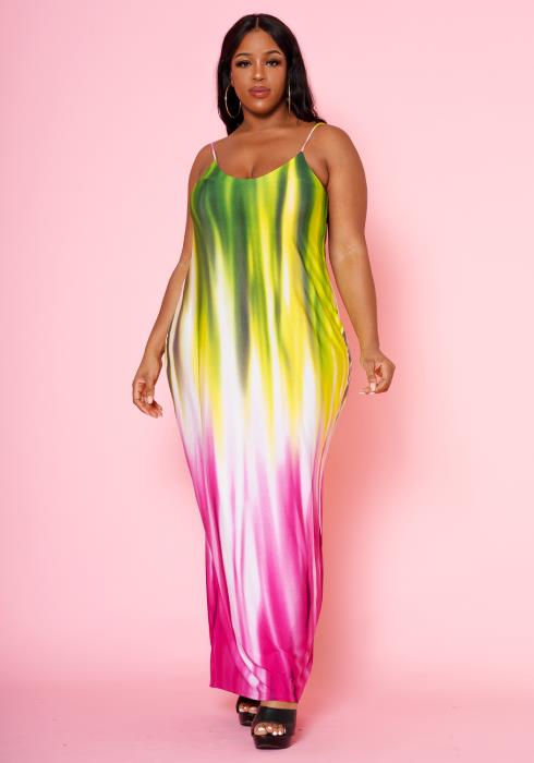 Plus Size Multi Color Print Cami Maxi Dress