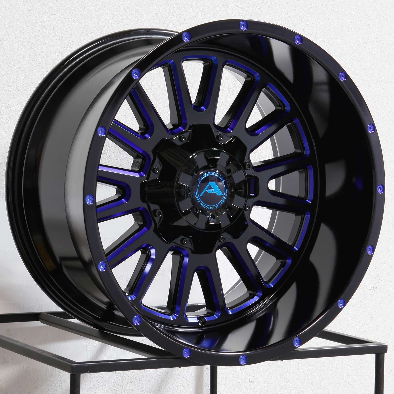 20x12 American OffRoad A105 6x120 44 Black Milled Blue Wheels Rims Set(4) eBay