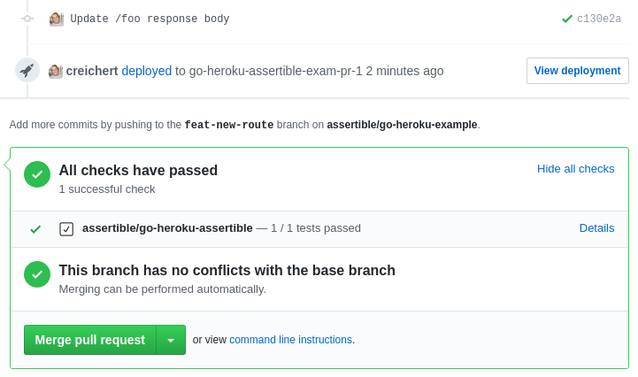 API test results on GitHub status checks