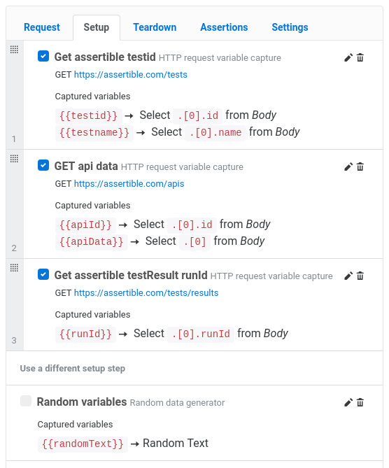 Test scenarios using multiple setup steps