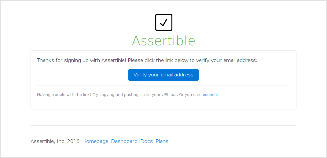 Assertible Getting Started Email