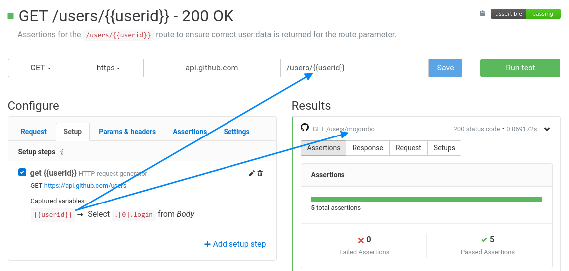 Creating a setup step: Using variables in your tests