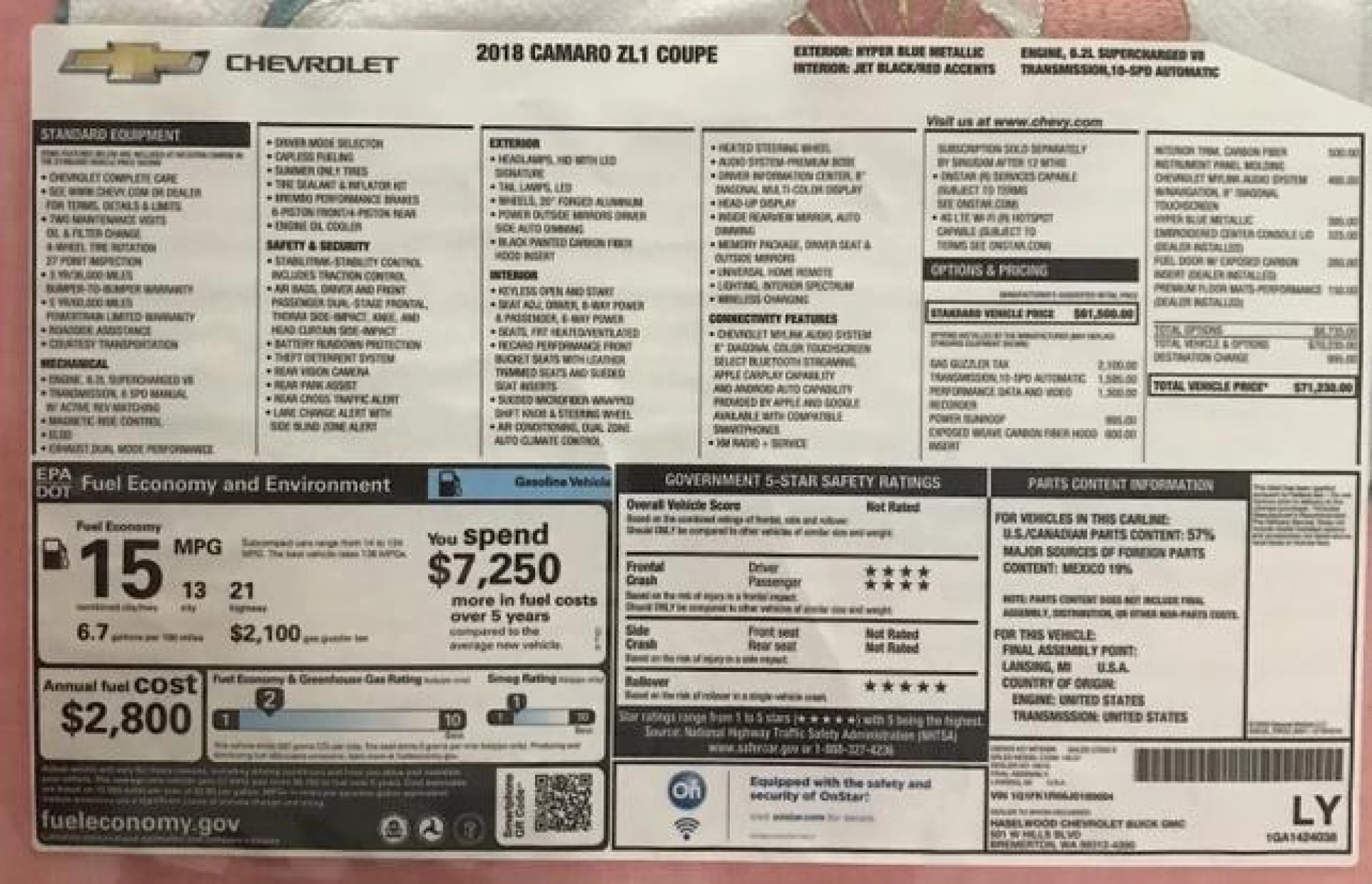 2018 Chevrolet Camaro ZL1