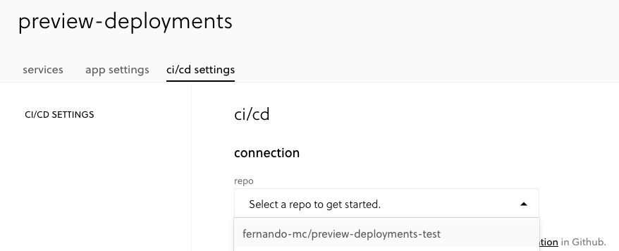 Captura de pantalla de la conexión del repositorio en el panel de Framework Pro