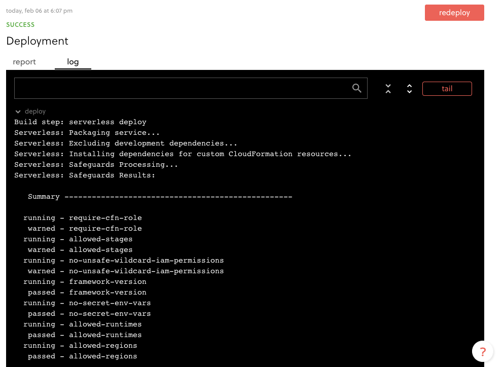 Captura de pantalla de las salvaguardas que se ejecutan en Framework Pro