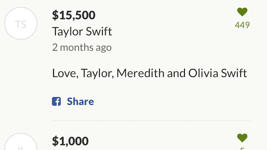 taylor swift donation