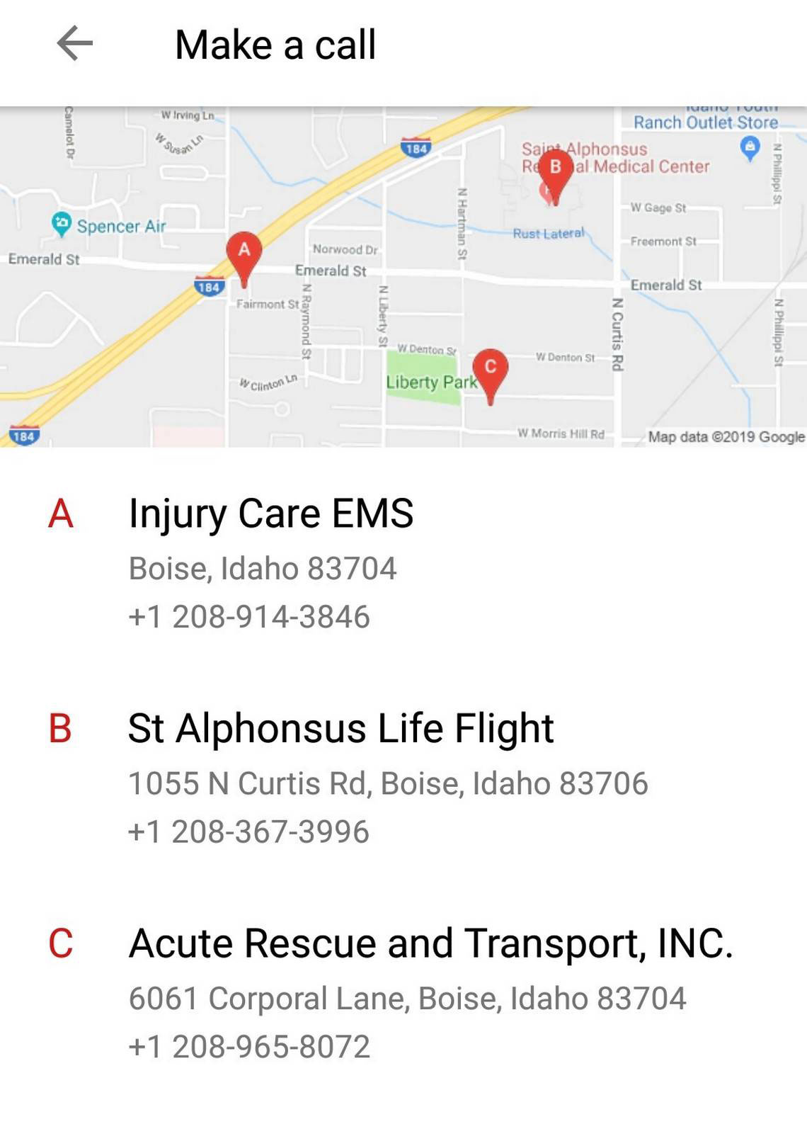 Android ambulance list