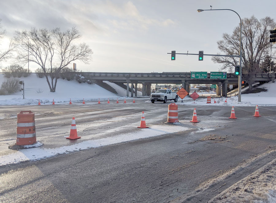 Intermountain Gas locates natural gas leak; intersection partially