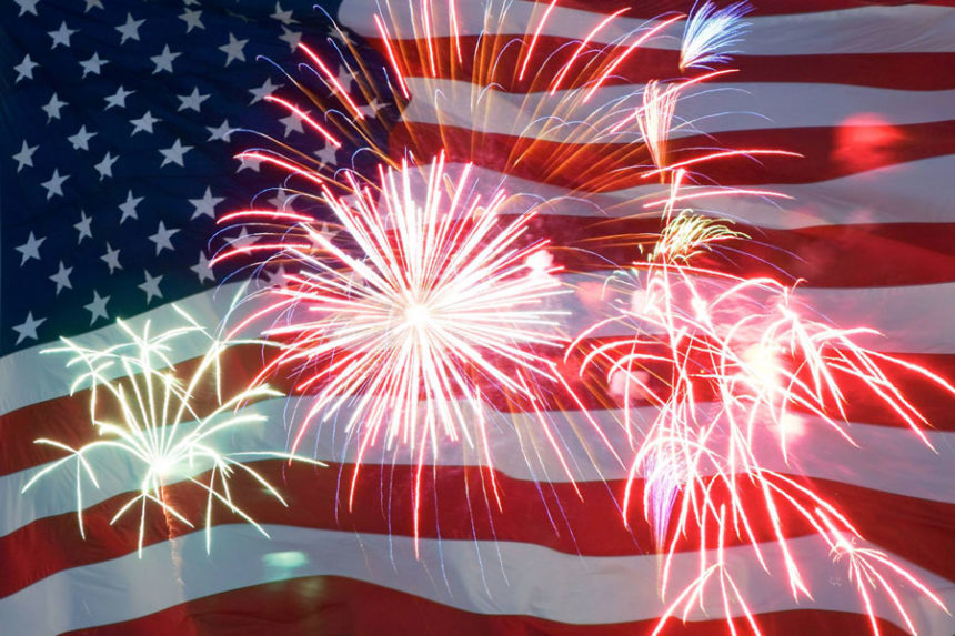flag and fireworks