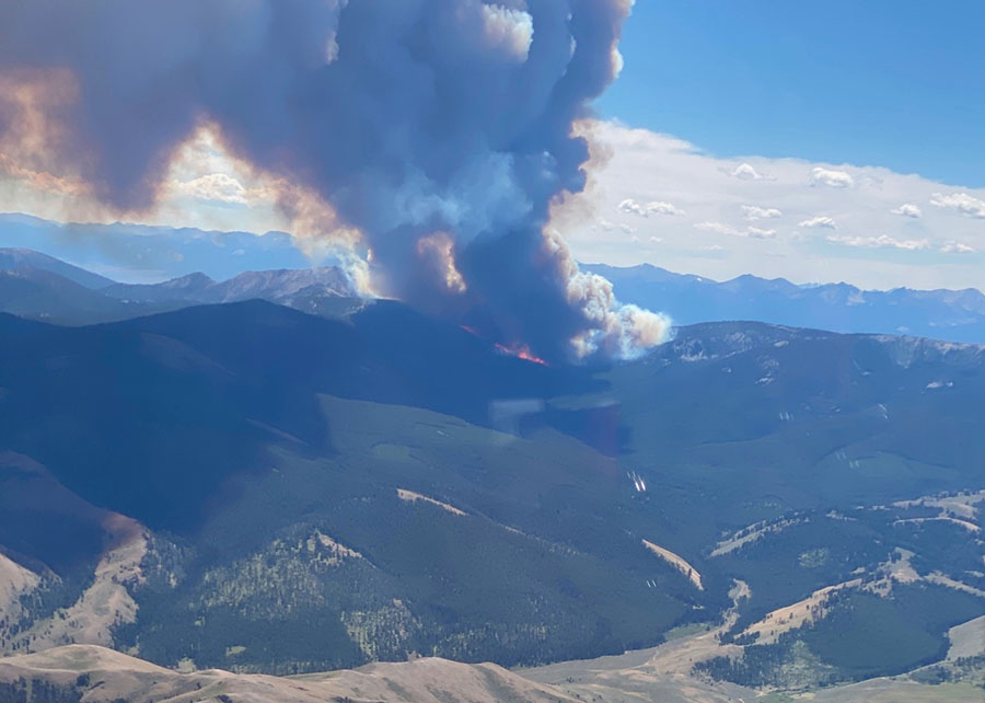 Forest fire burning along the Idaho/Montana border near Lemhi County