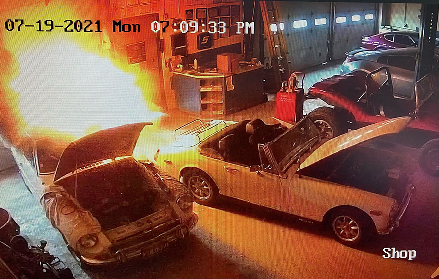 Mechanic shop car catches fire after hours, miraculously doesn't spread